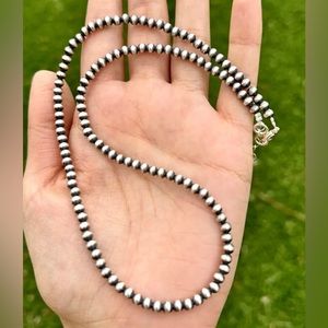 4mm 14 Inch 925 Sterling Silver Oxidized Pearls Bead Necklace Southwestern